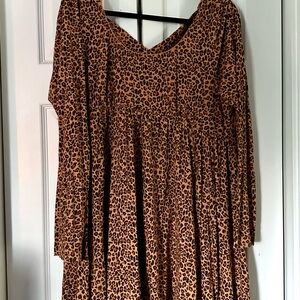 Brown Pleated Mini Dress with Dolman Sleeves